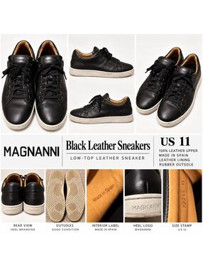 Magnanni Black Leather Sneakers Men's 11 Made in Spain